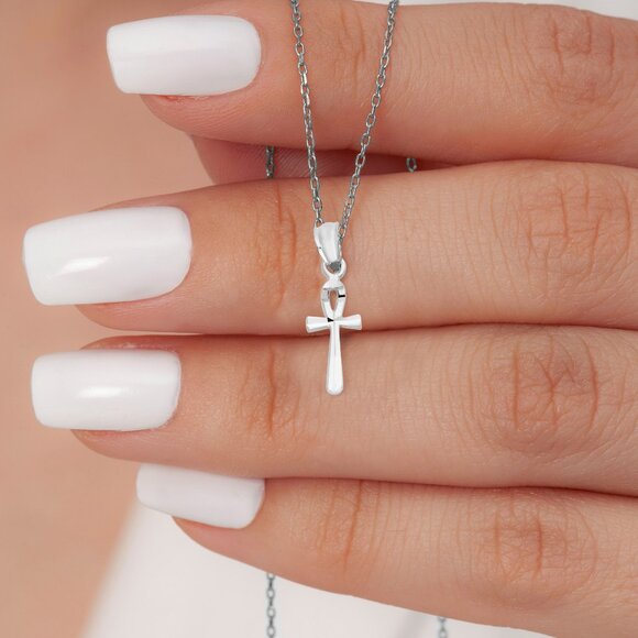 925 Sterling Silver Ankh Charm, Dainty Silver Ankh Charm Gifts - Picture 2 of 5